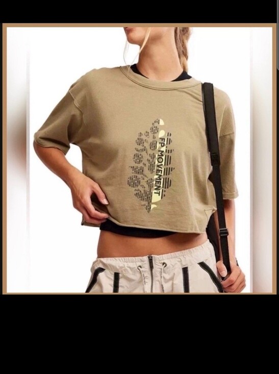 FP Movement by Free People Tops - FP Movement by Free People Olive Green Short Sleeve Tee with Neon Yellow Logo M